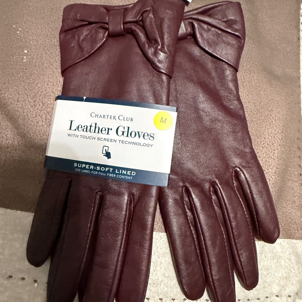 Charter Club Brown Leather Gloves